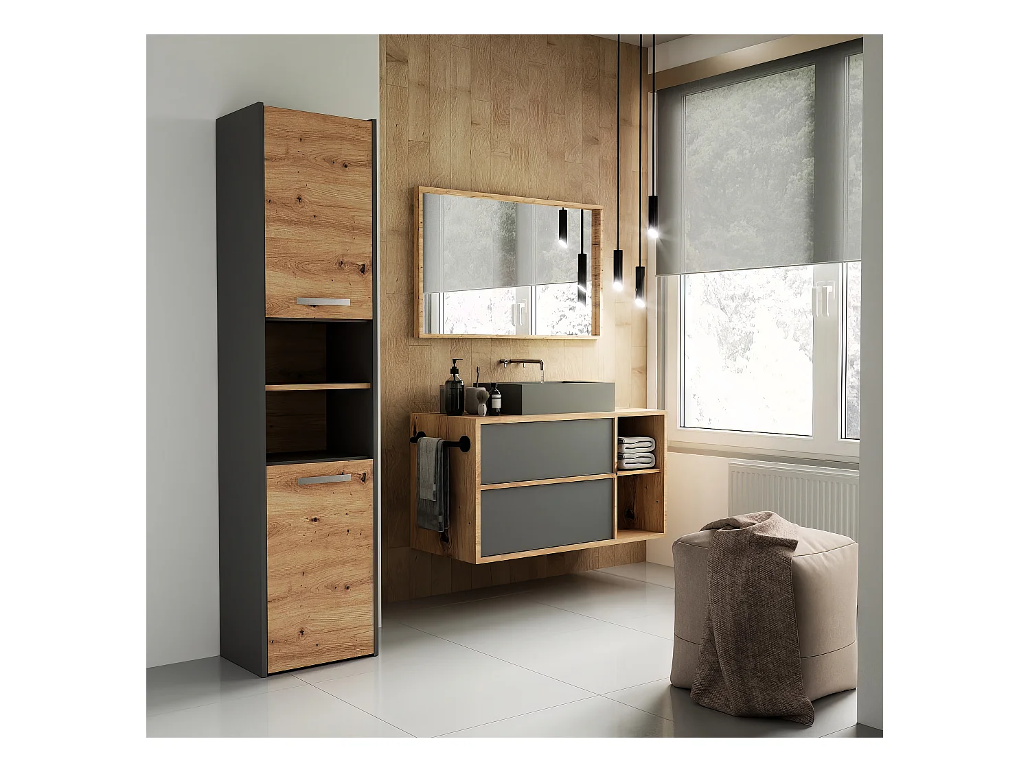 Badezimmerschrank, Anthrazit / Artisan Oak, 170 x 40 x 30 cm