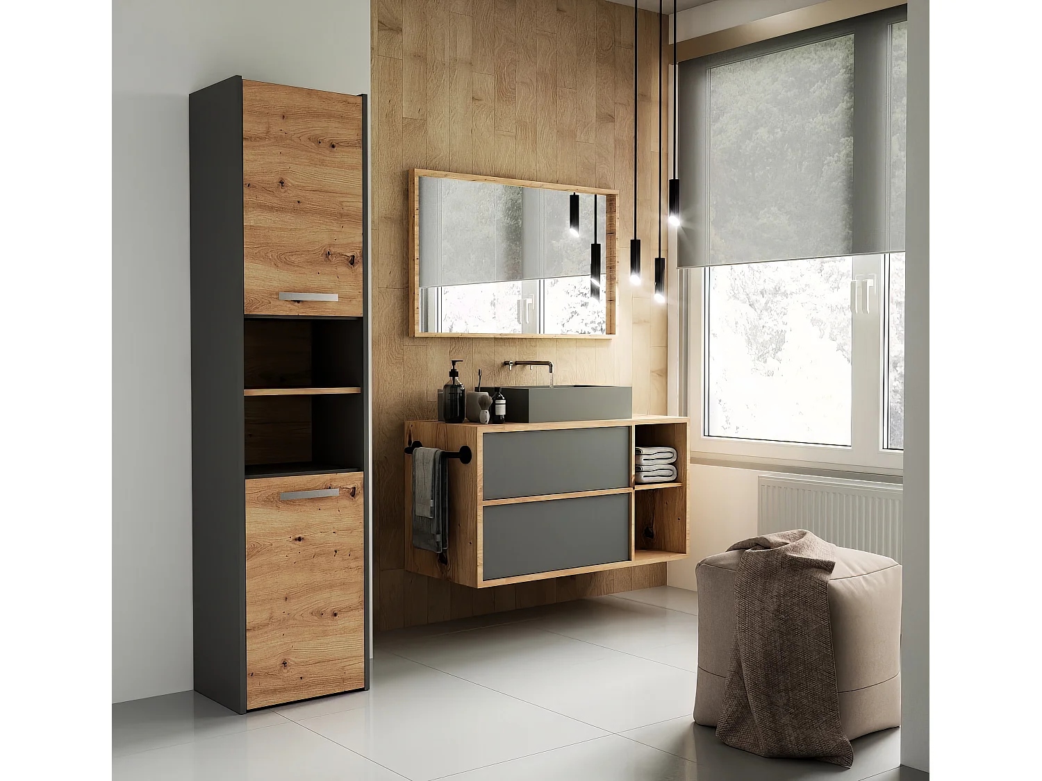 Armoire de salle de bain, Anthracite / Chêne Artisan, 170 x 40 x 30 cm