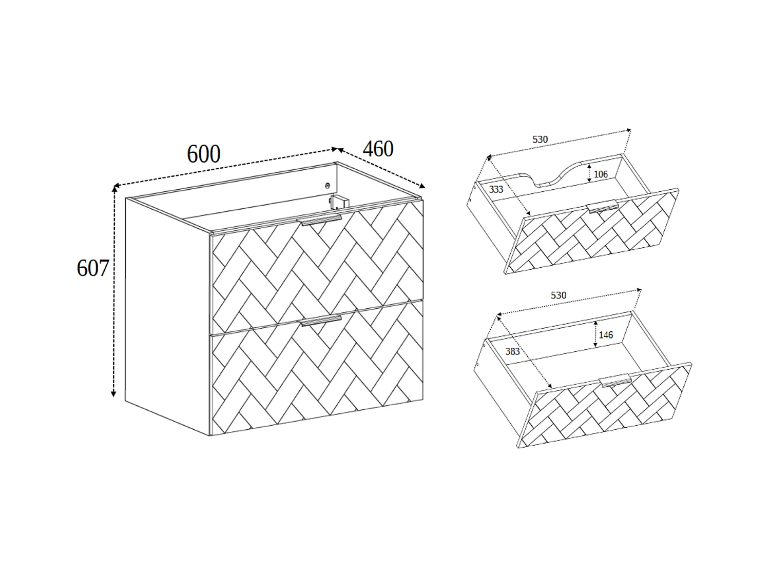 Meuble de salle de bain, Noir Mat, 60 x 57 x 46 cm, poignées noires
