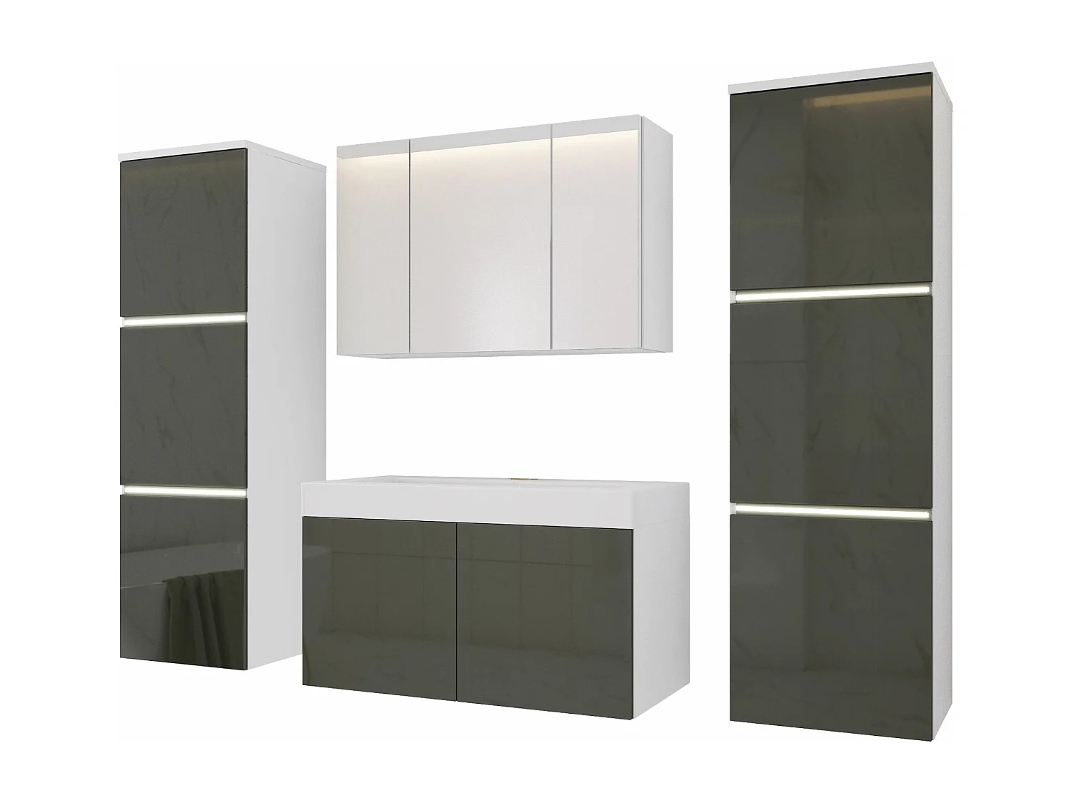 Badezimmermöbel-Set, Mattweiß, Glänzendes Grau, 160 x 130 cm