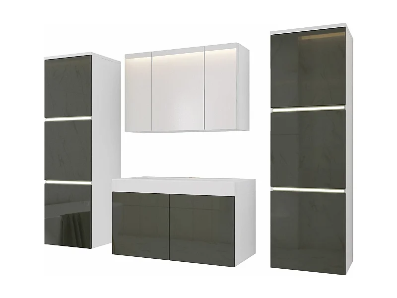 Badezimmermöbel-Set, Mattweiß, Glänzendes Grau, 160 x 130 cm
