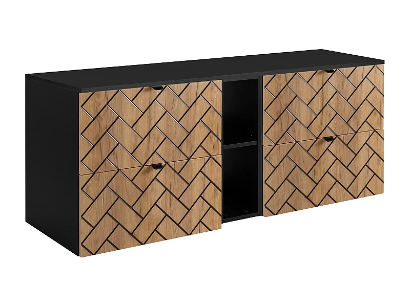 Meuble de salle de bain, Chêne artisanal doré, 140 x 57 x 46 cm, poignées noires