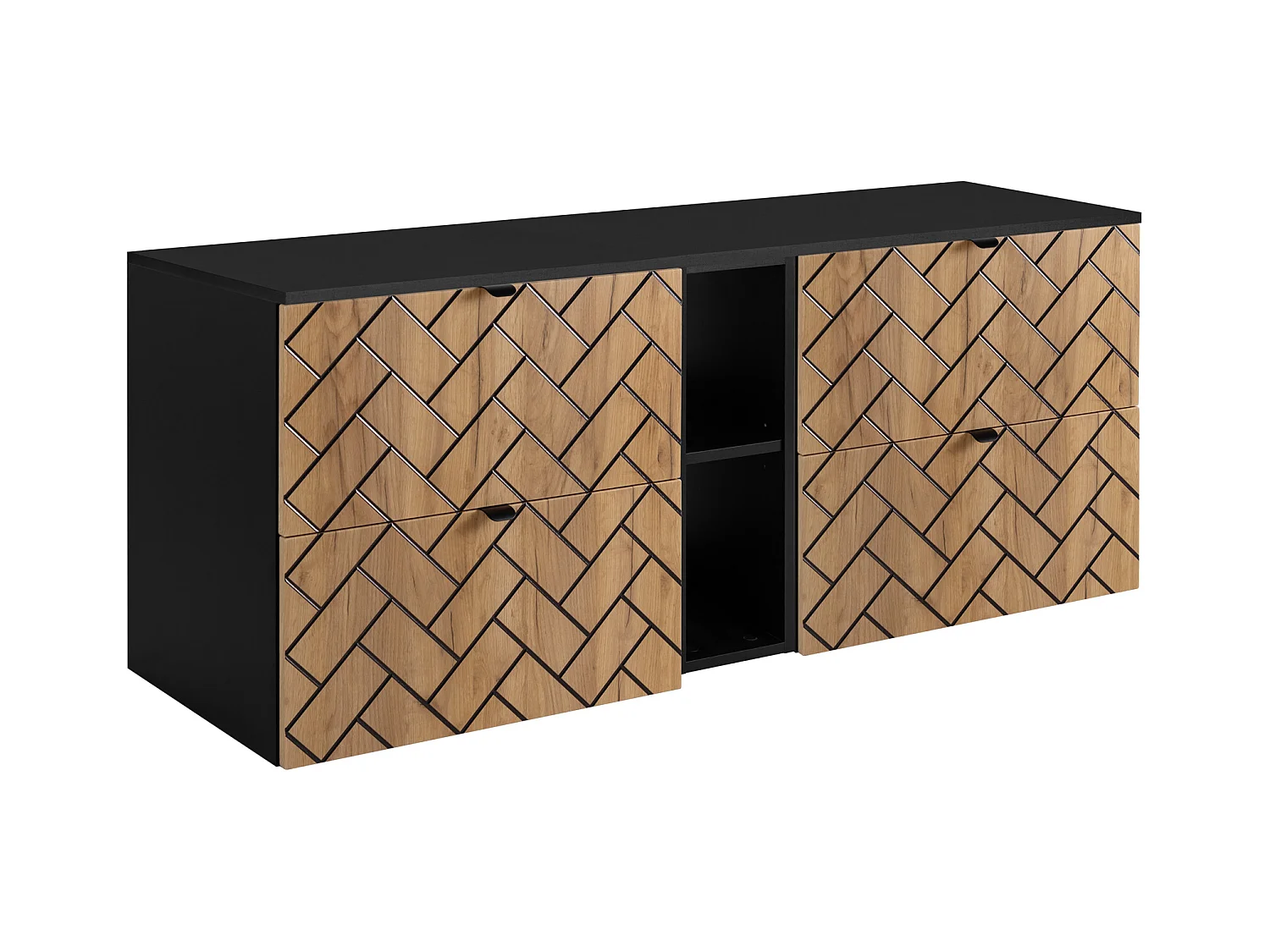 Meuble de salle de bain, Chêne artisanal doré, 140 x 57 x 46 cm, poignées noires