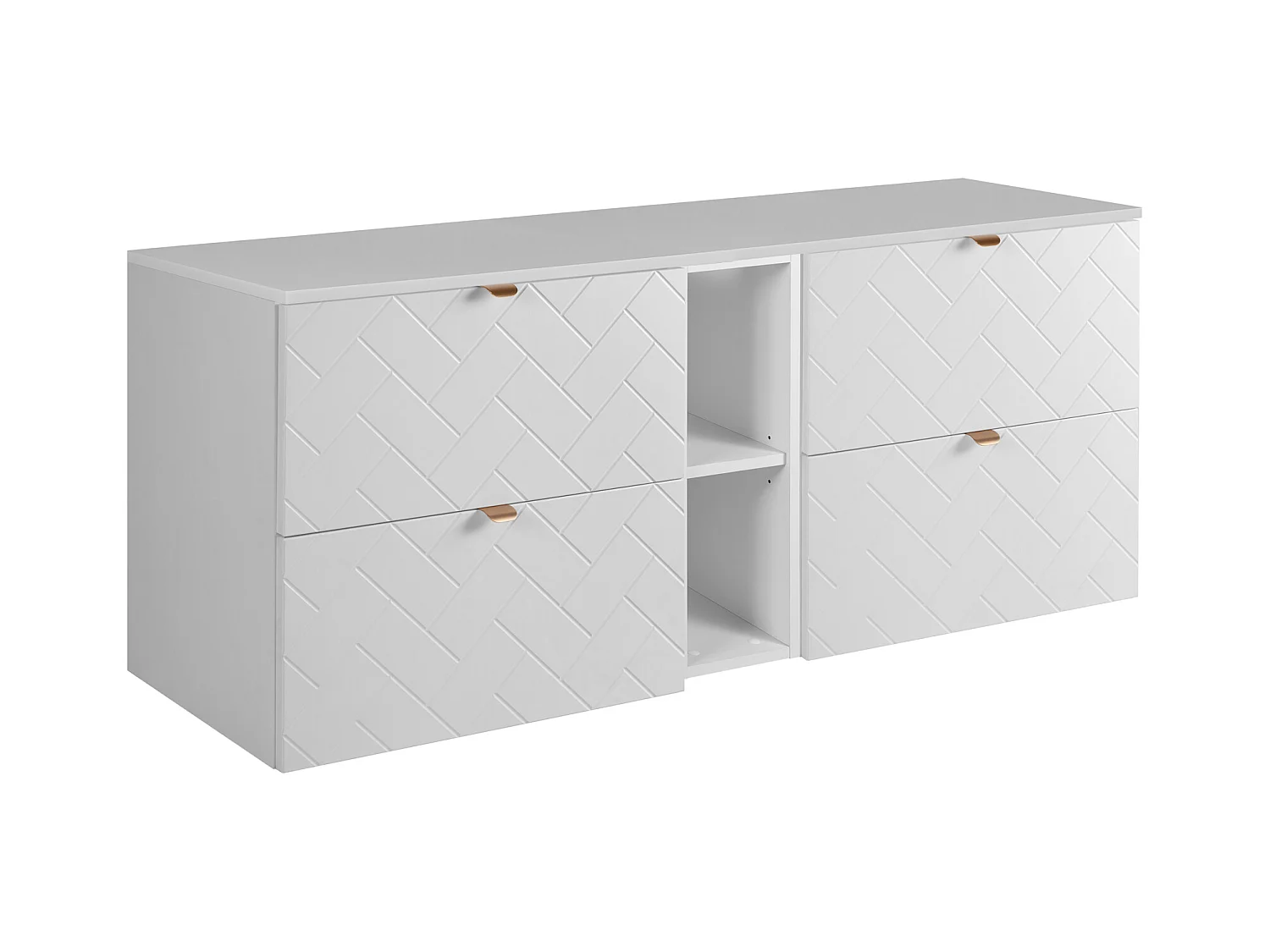 Meuble de salle de bain, Blanc Mat, 140 x 57 x 46 cm, poignées dorées
