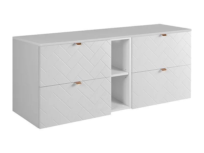 Meuble de salle de bain, Blanc Mat, 140 x 57 x 46 cm, poignées dorées