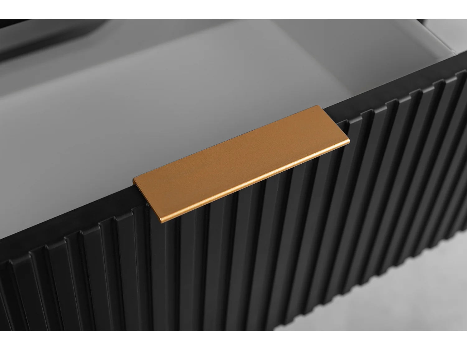 Meuble de salle de bain, Noir Mat, poignée dorée, 41,5 x 60 x 51,7 cm