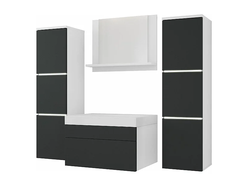 Ensemble meuble salle de bain, Blanc Mat, Antracite, 120 x 110 cm