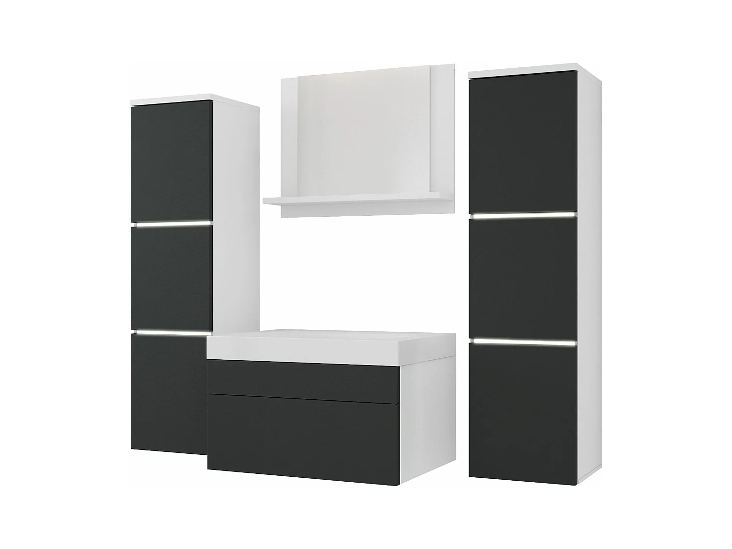 Ensemble meuble salle de bain, Blanc Mat, Antracite, 120 x 110 cm