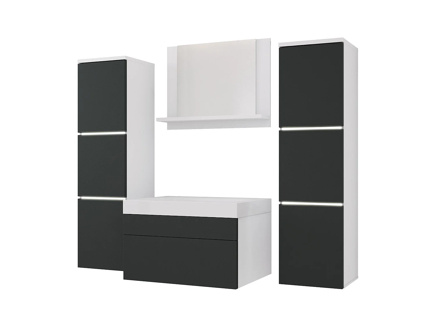 Ensemble meuble salle de bain, Blanc Mat, Antracite, 120 x 110 cm