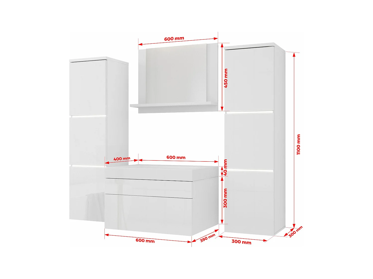 Ensemble meuble salle de bain, Blanc Mat, Antracite, 120 x 110 cm