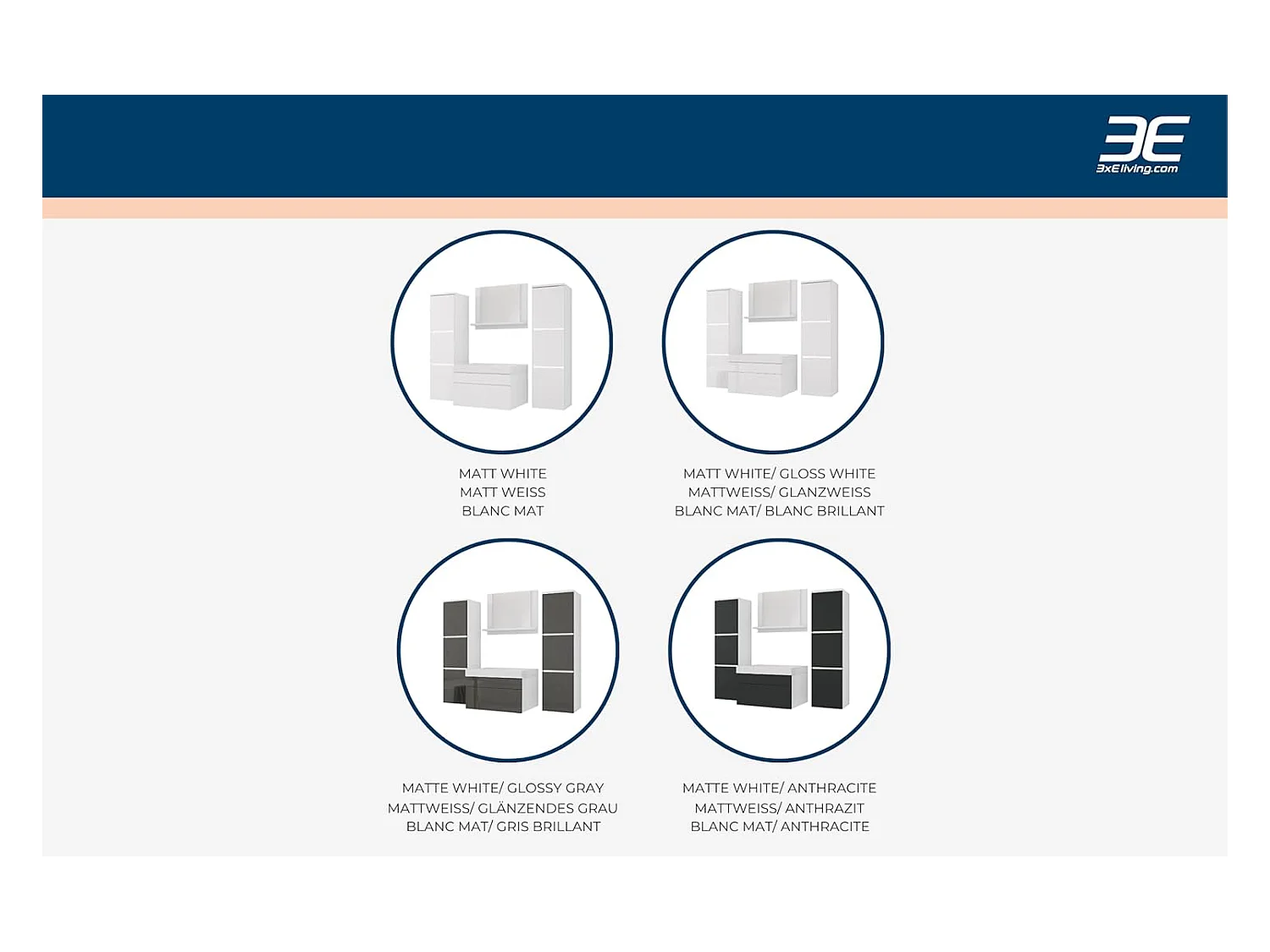 Ensemble meuble salle de bain, Blanc Mat, Antracite, 120 x 110 cm