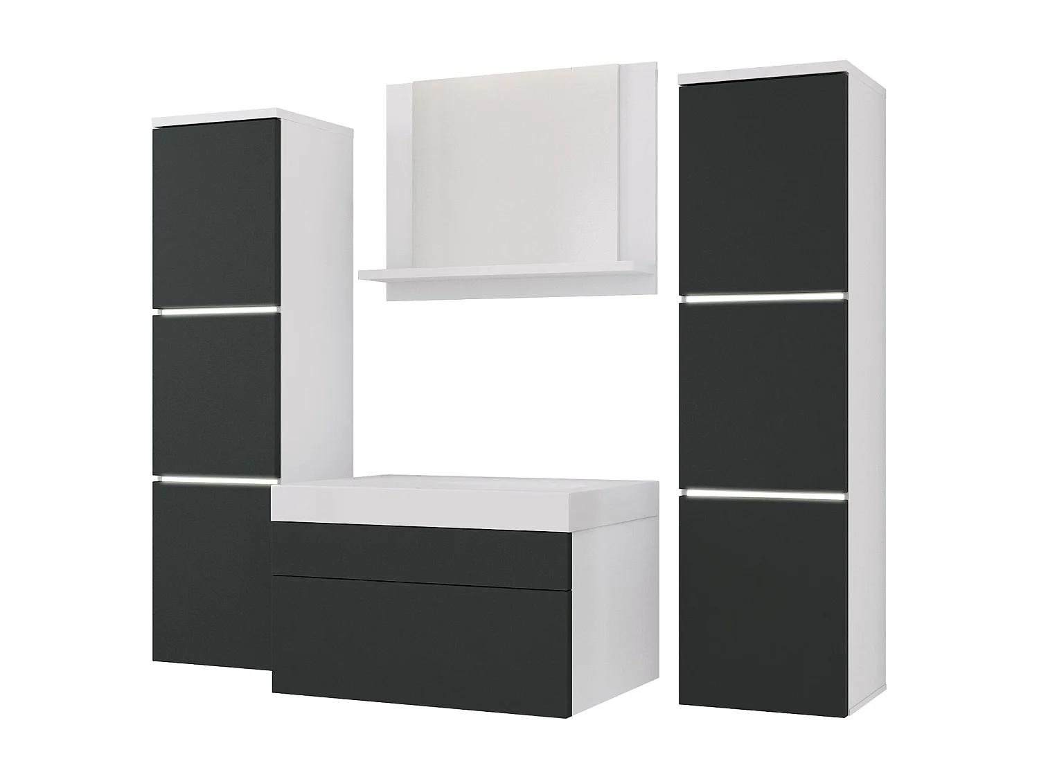 Ensemble meuble salle de bain, Blanc Mat, Antracite, 120 x 110 cm