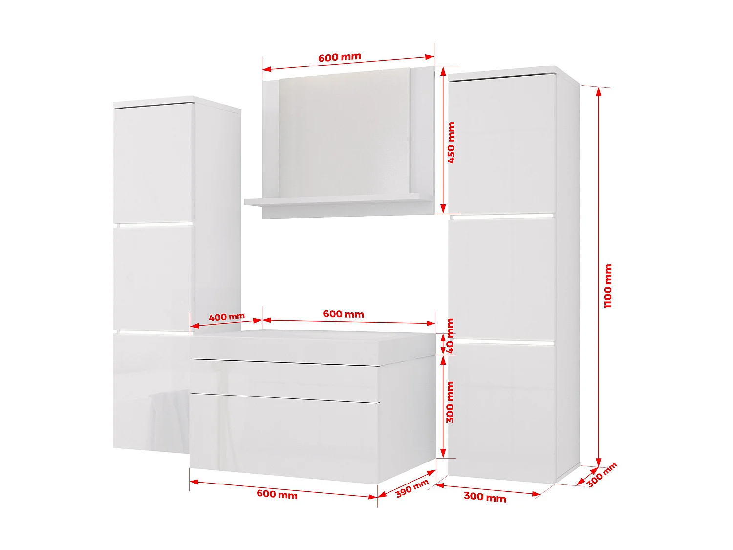 Ensemble meuble salle de bain, Blanc Mat, Antracite, 120 x 110 cm