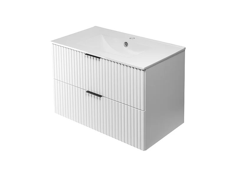 Mueble de lavabo, Blanco, 80 x 57 x 46 cm, tirador negro, sin encimera