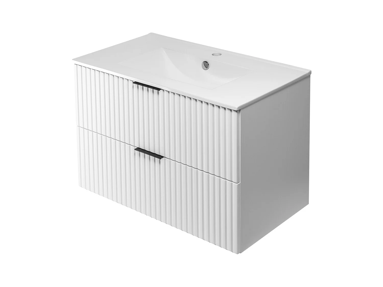 Meuble vasque, Blanc, 80 x 57 x 46 cm, poignée noire, sans plateau