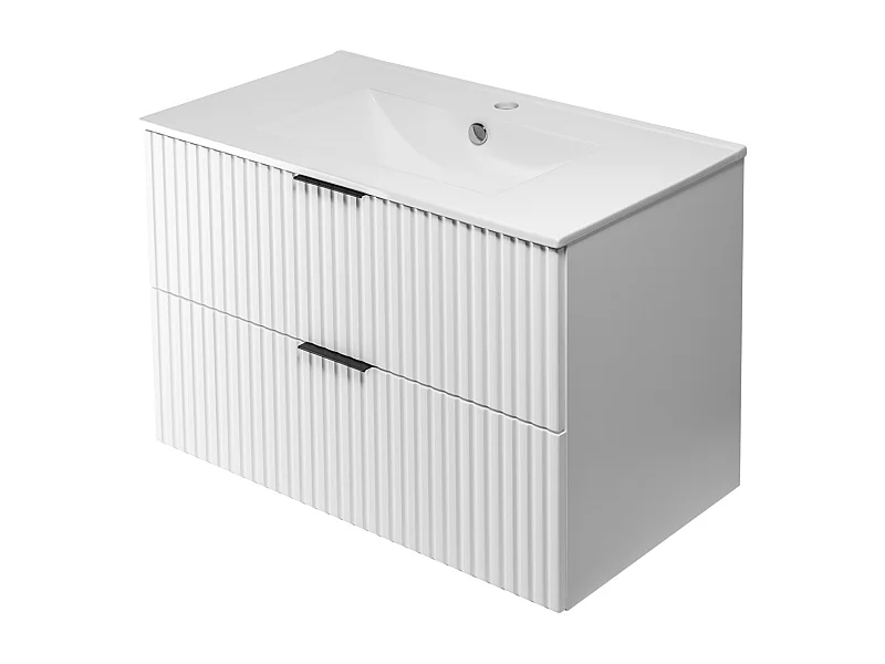 Meuble vasque, Blanc, 80 x 57 x 46 cm, poignée noire, sans plateau