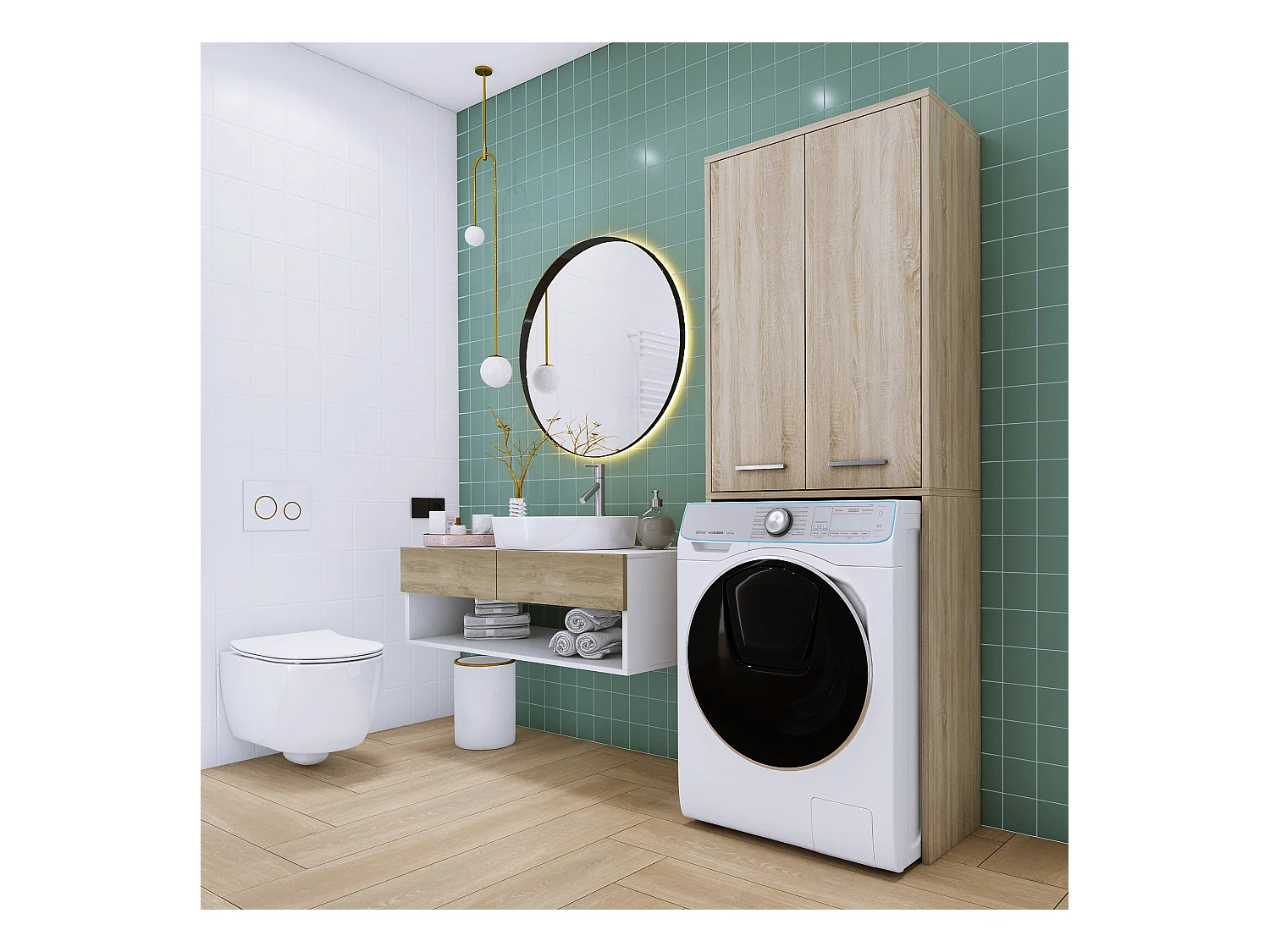 Szafka pod pralkę, dąb sonoma, 31 x 64 x 180 cm