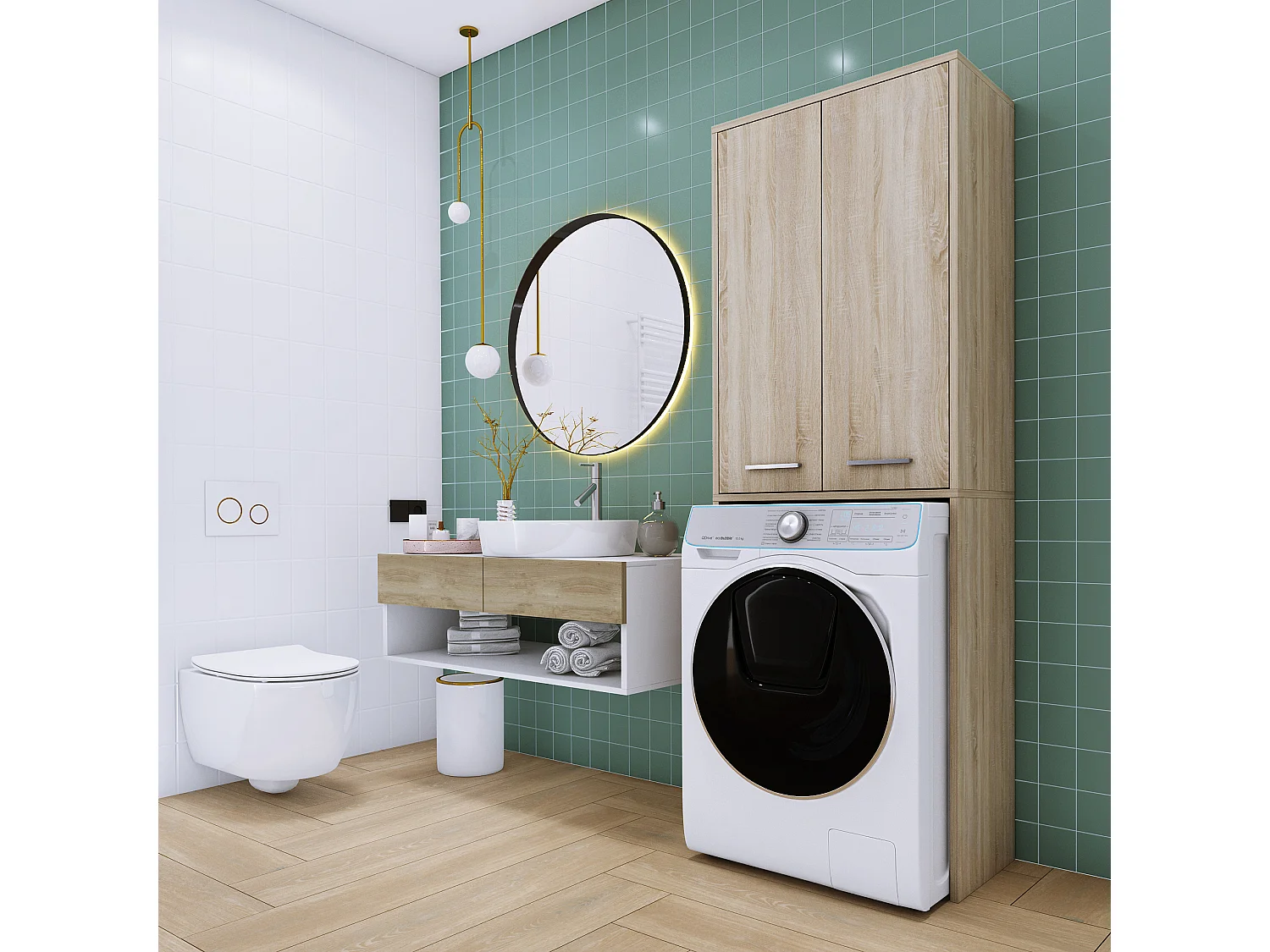 Meuble pour machine à laver, Chêne Sonoma, 31 x 64 x 180 cm