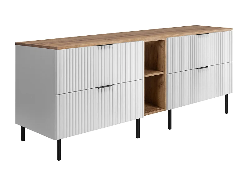 Mueble de lavabo, Blanco / Roble Craft + tirador negro, 180 x 77 x 46 cm