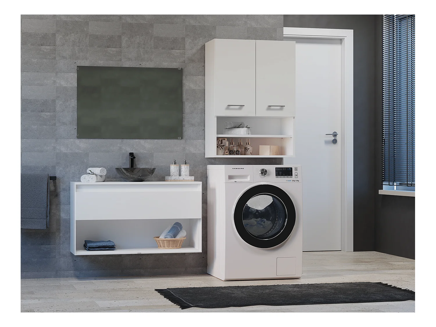 Wasmachinekast, 30 x 64 x 90 cm, Mat Wit