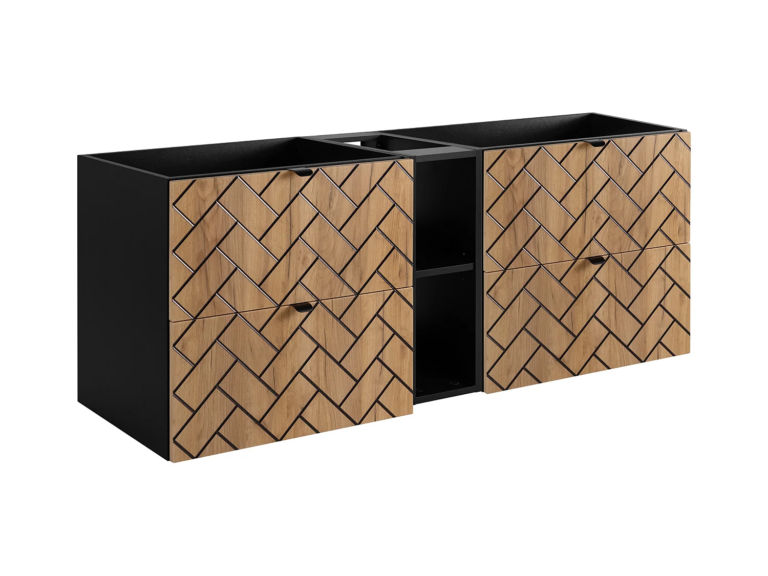 Badezimmermöbel, goldene handwerkliche Eiche, 140 x 57 x 46 cm, schwarze Griffe