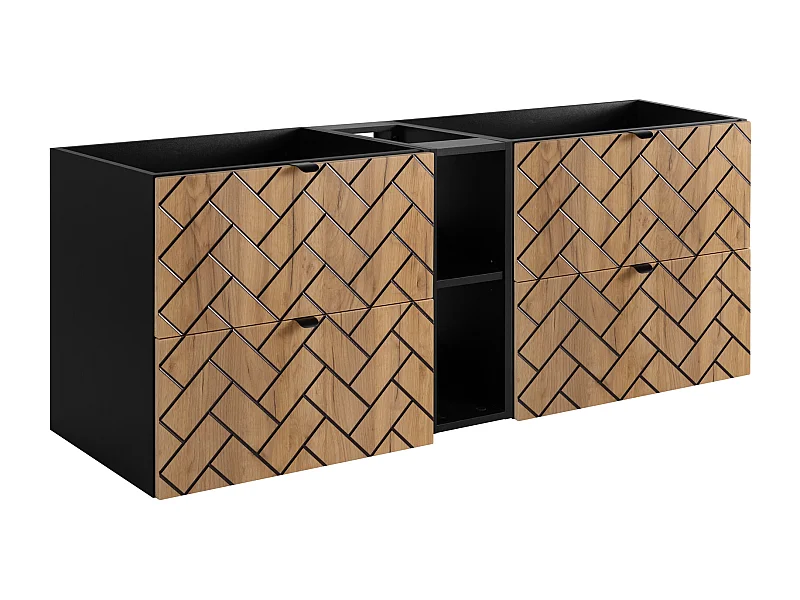 Mueble de baño, Roble dorado artesanal, 140 x 57 x 46 cm, tiradores negros