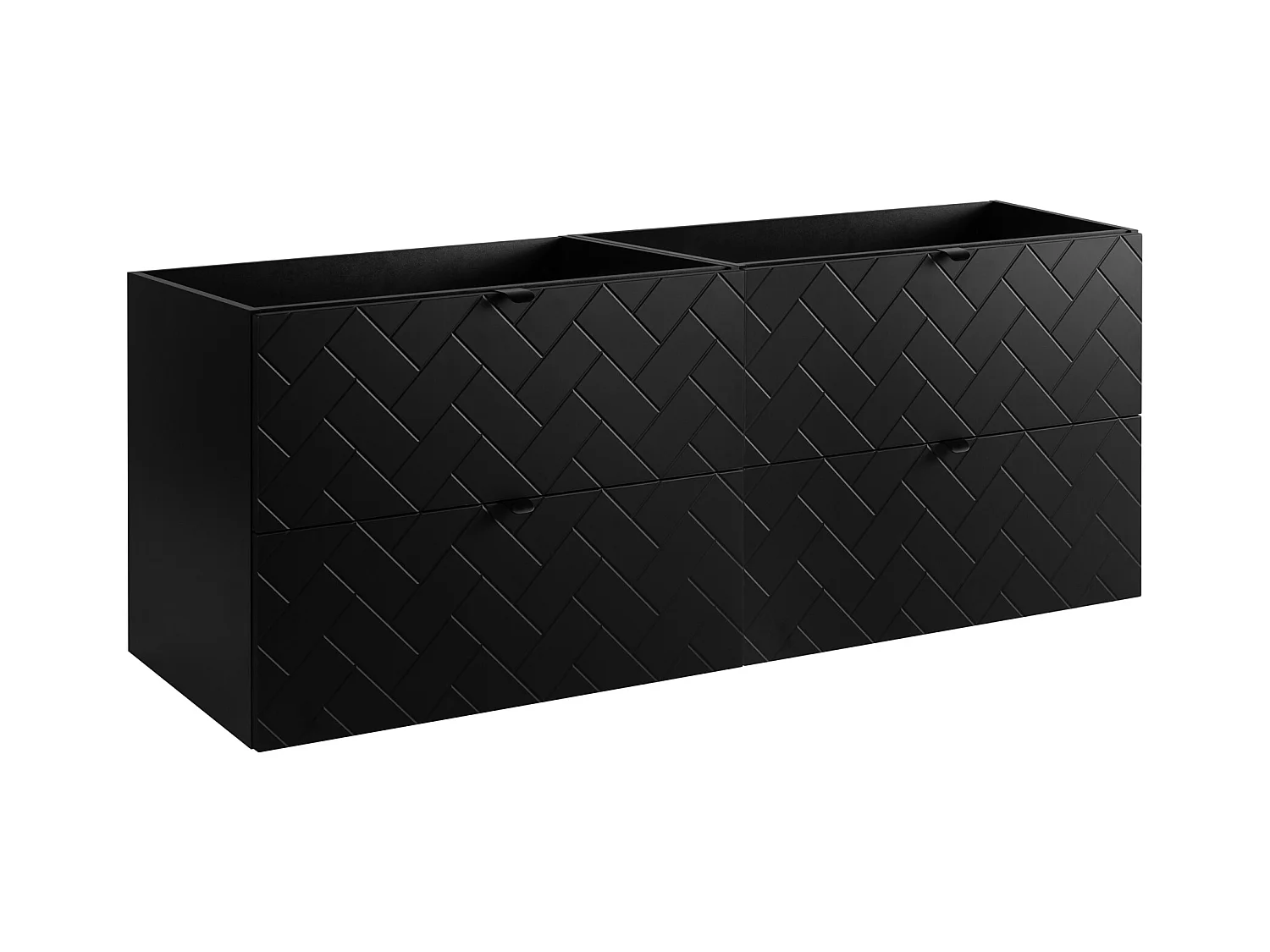 Meuble de salle de bain, Noir Mat, 160 x 57 x 46 cm, poignées noires