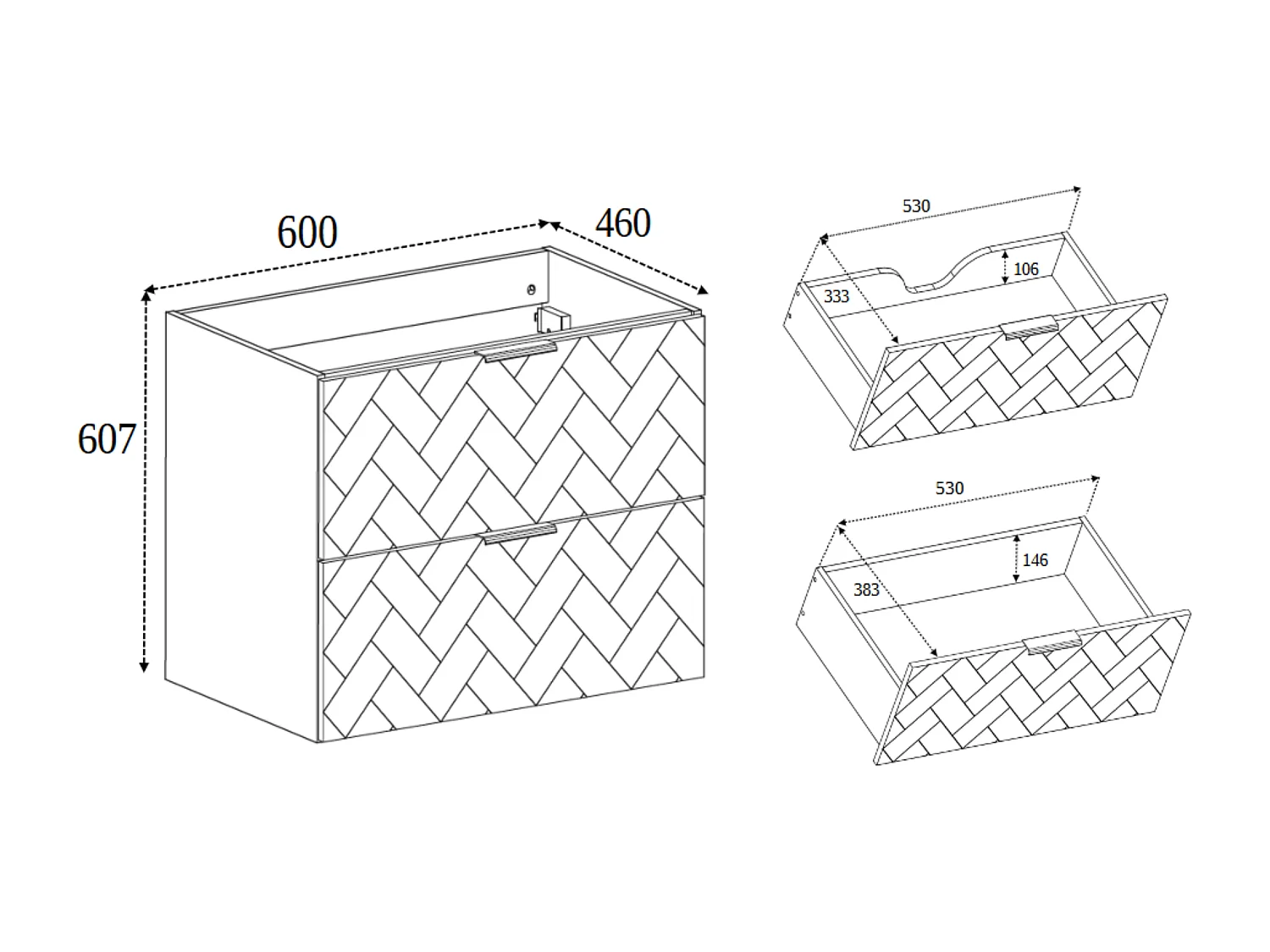 Meuble de salle de bain, Cachemire, 60 x 57 x 46 cm, poignées dorées