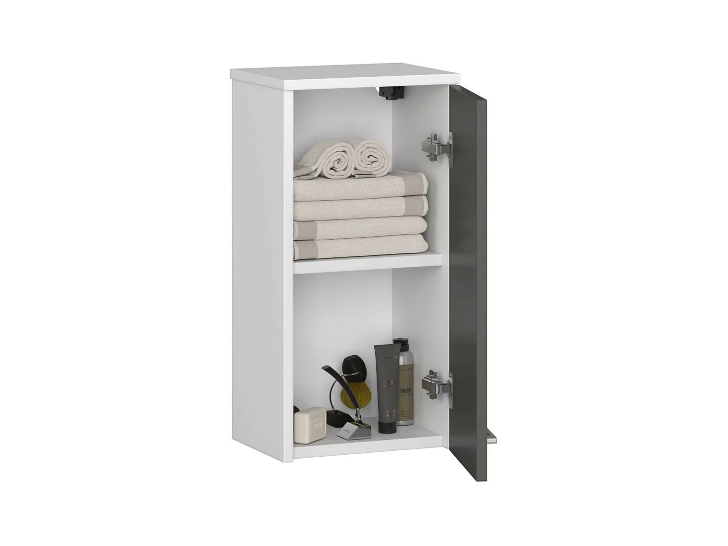 Freistehender Badezimmerschrank: 1 Tür, 2 Einlegeböden, weiß | Graphitgrau, 30 x 60 x 22,5 cm