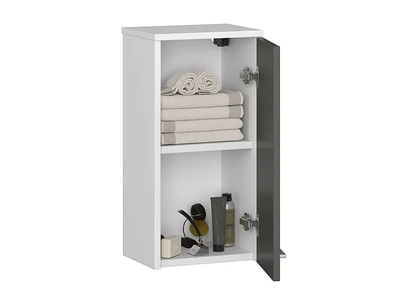 Meuble de salle de bain sur pied : 1 porte, 2 étagères, blanc | Gris graphite, 30 x 60 x 22,5 cm