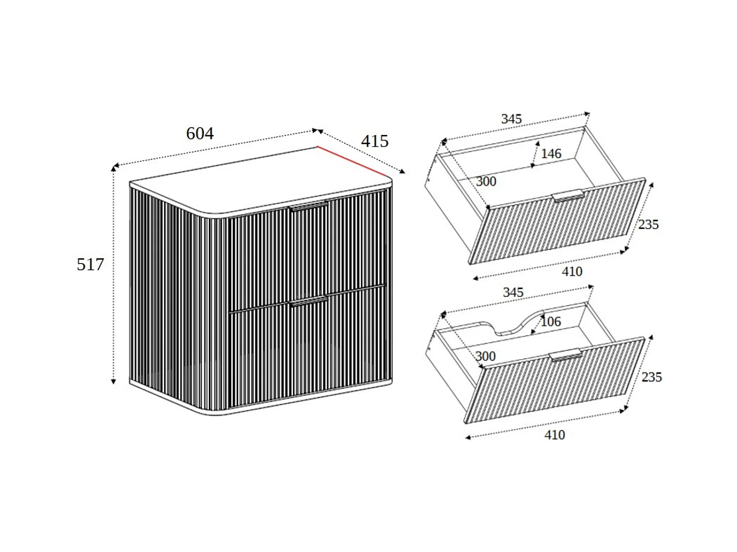 Meuble de salle de bain, Blanc Mat, poignée noire, 41,5 x 60 x 51,7 cm