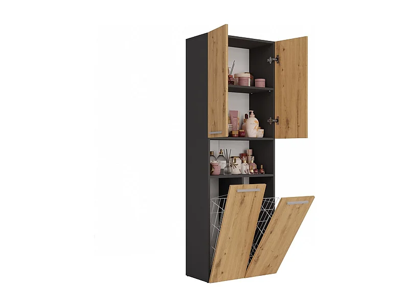 Meuble salle de bain, 174 x 30 x 60 cm, Anthracite / Chêne Artisan