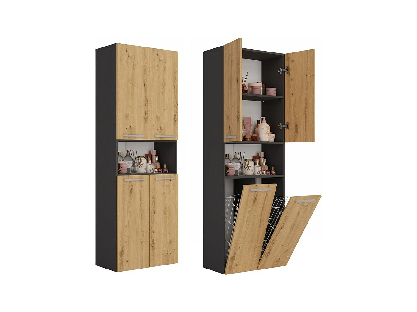 Badezimmermöbel, 174 x 30 x 60 cm, Anthrazit / Artisan Oak