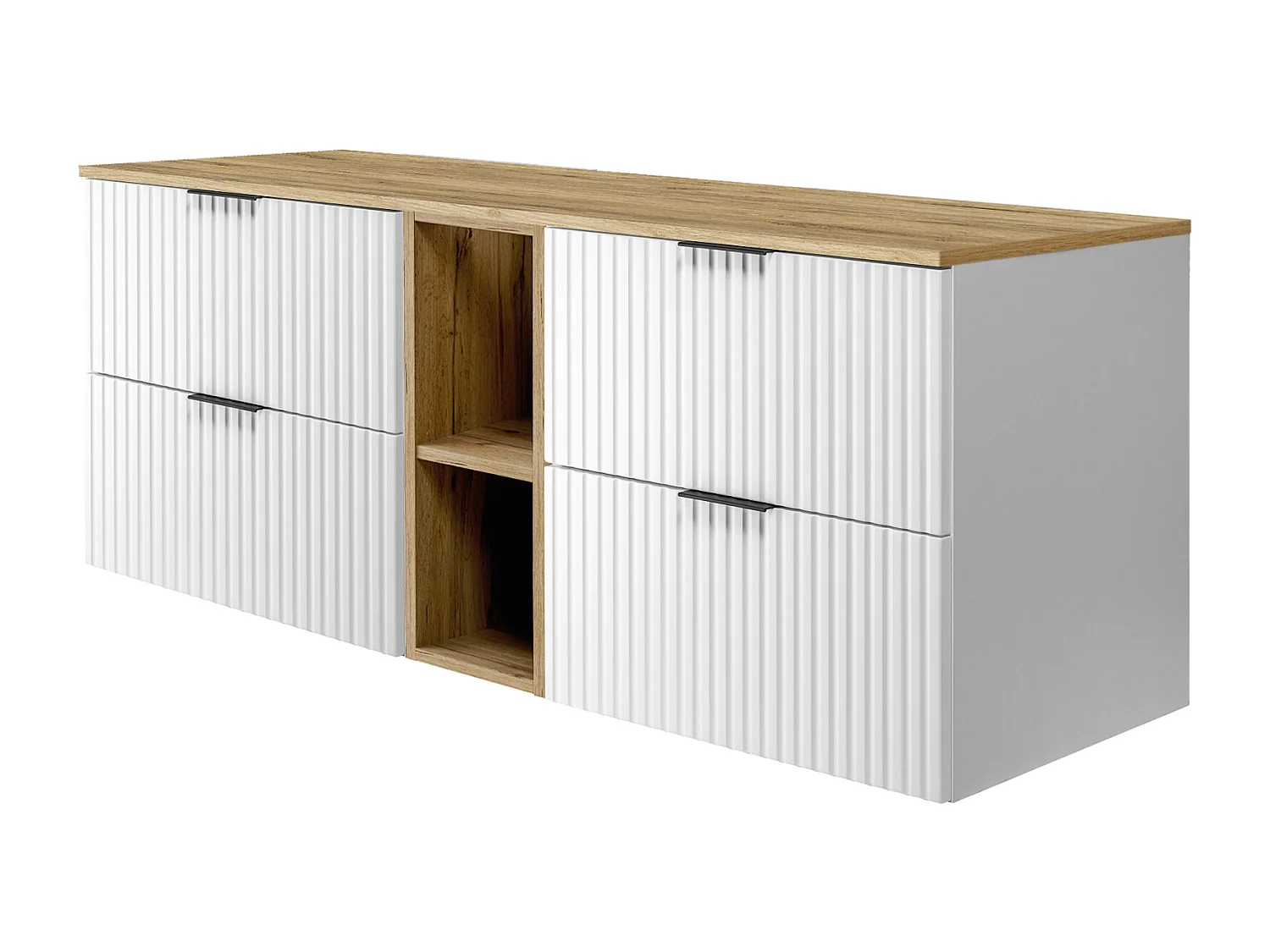 Szafka pod umywalkę, Biały / Dąb Craft + czarny uchwyt, 140 x 57 x 46 cm + Blat