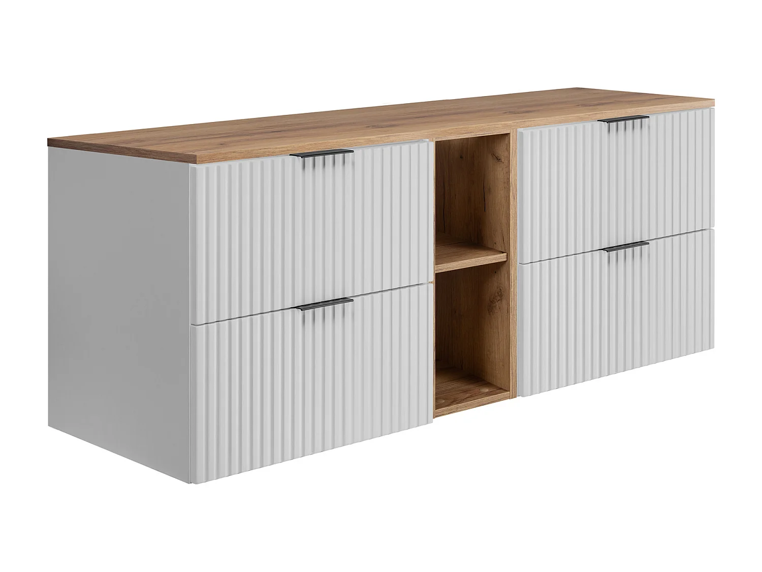 Szafka pod umywalkę, Biały / Dąb Craft + czarny uchwyt, 140 x 57 x 46 cm + Blat