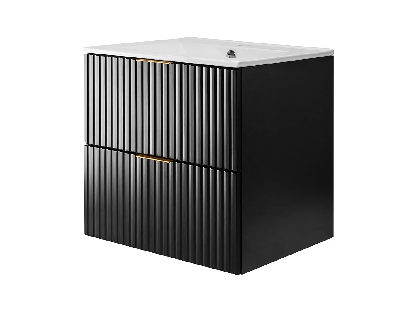 Meuble vasque, Noir Mat, 60 x 57 x 46 cm, poignée dorée, sans plateau