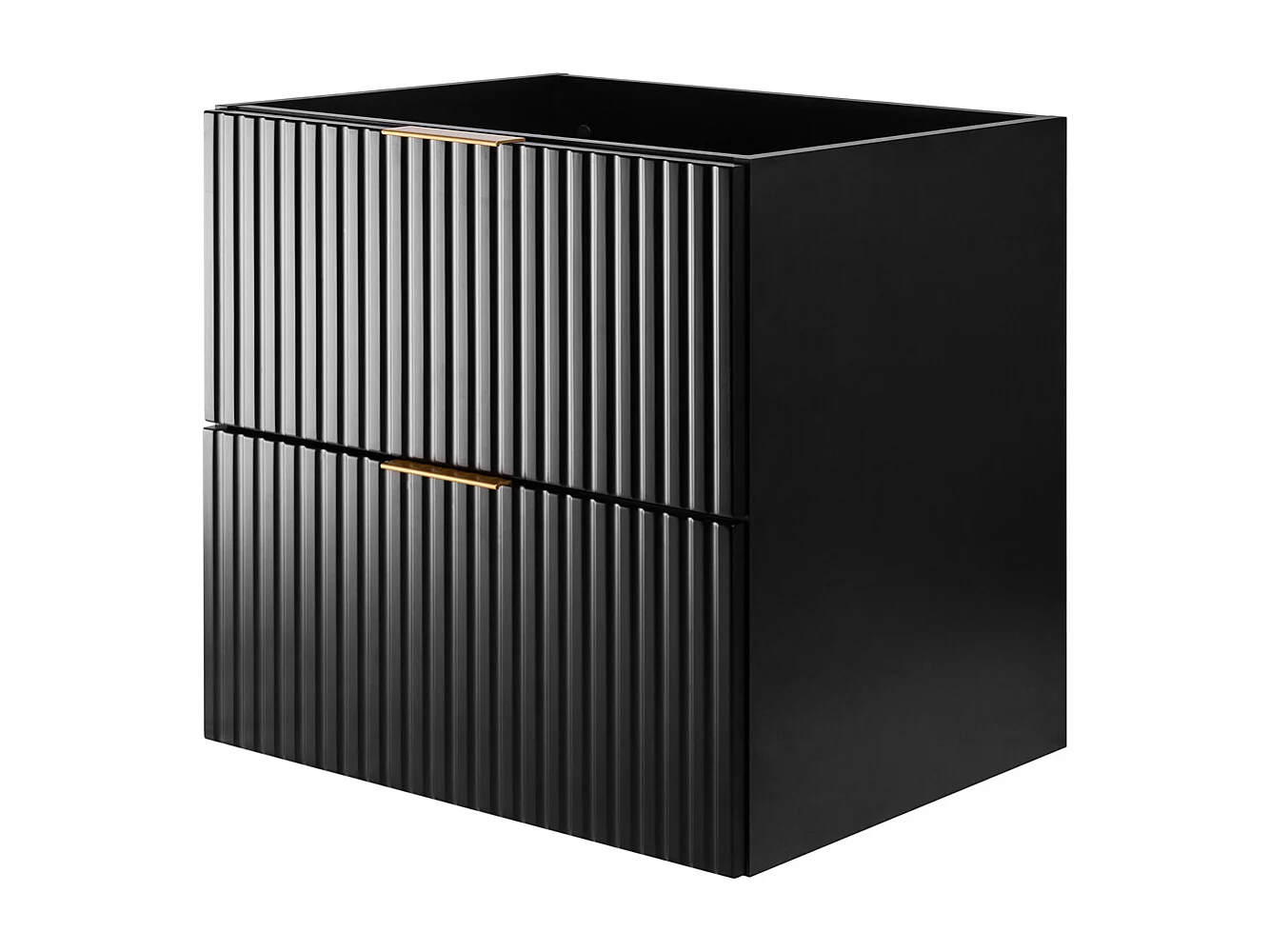 Meuble vasque, Noir Mat, 60 x 57 x 46 cm, poignée dorée, sans plateau