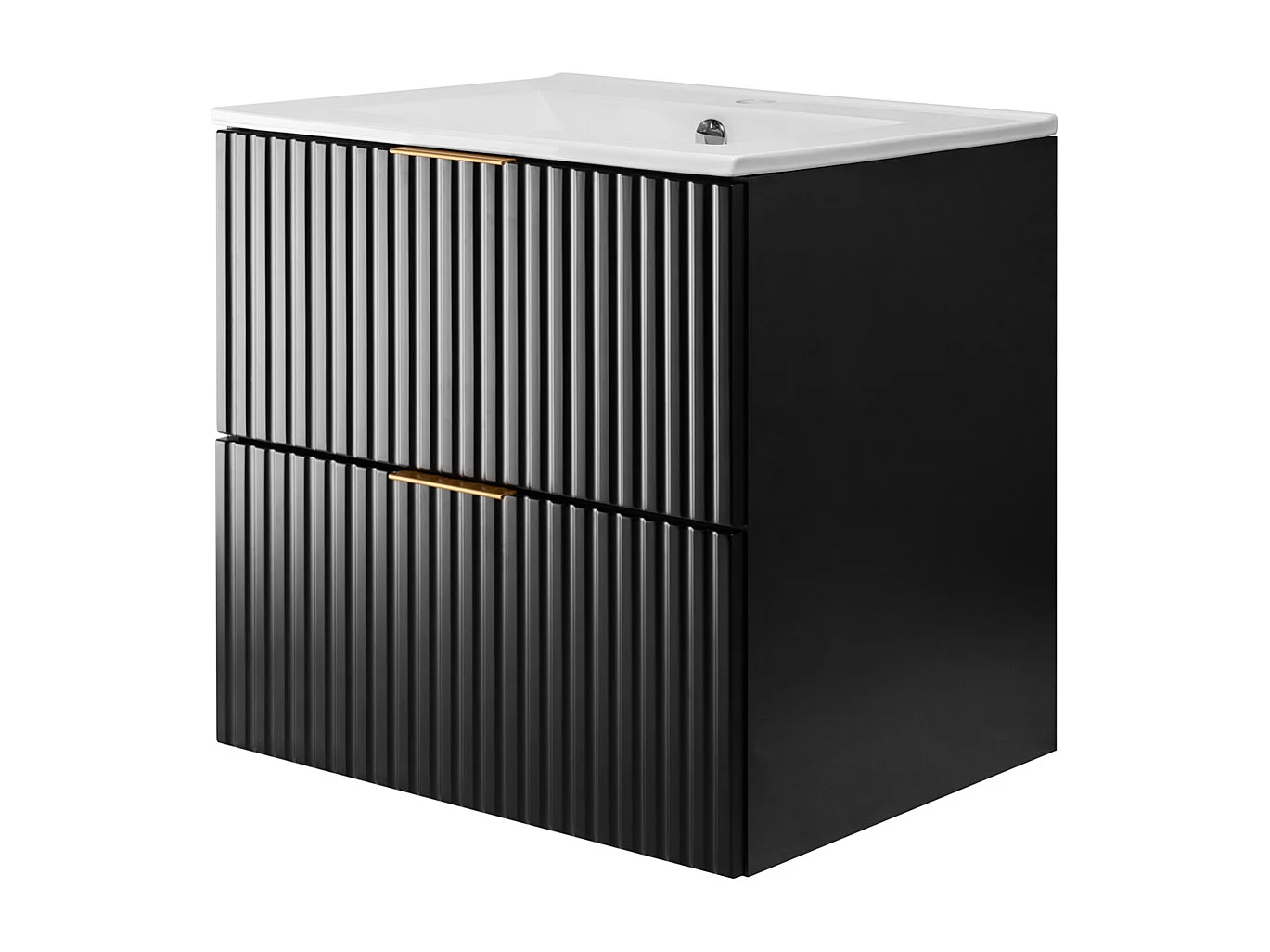 Meuble vasque, Noir Mat, 60 x 57 x 46 cm, poignée dorée, sans plateau