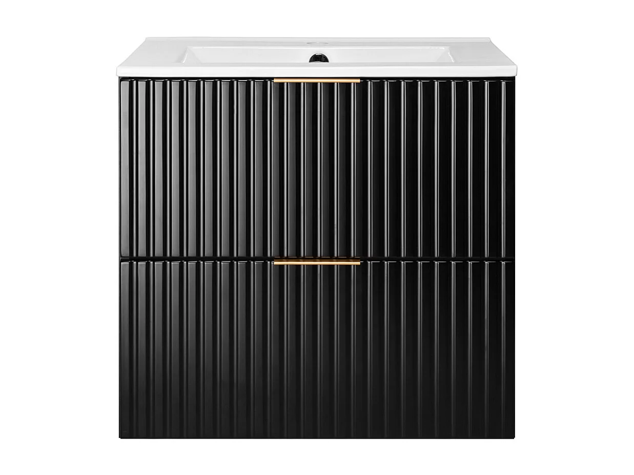 Mueble de lavabo, Negro, 60 x 57 x 46 cm, tirador dorado, sin encimera