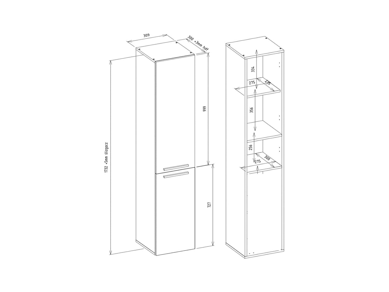 Meuble de salle de bain, Blanc Mat / Blanc Brillant, 30 x 174 x 30 cm