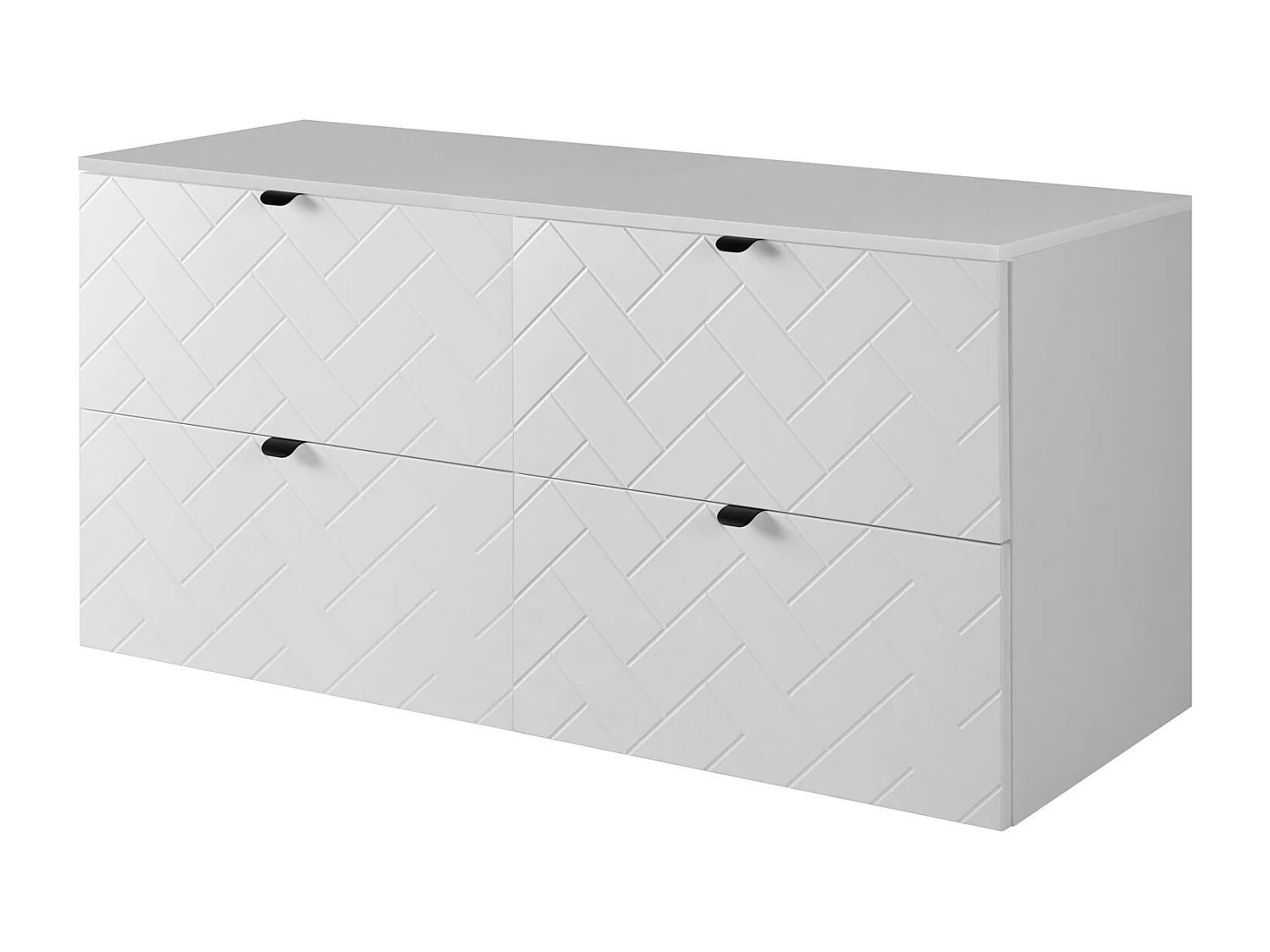 Meuble de salle de bain, Blanc Mat, 120 x 57 x 46 cm, poignées noires