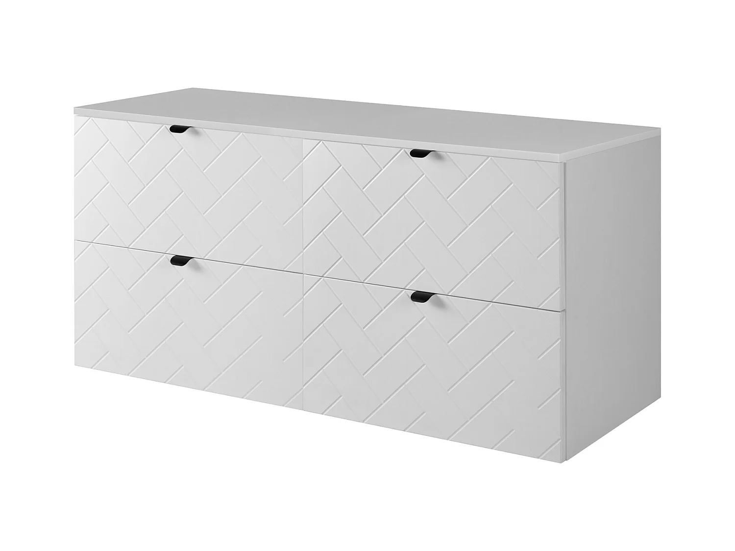 Meuble de salle de bain, Blanc Mat, 120 x 57 x 46 cm, poignées noires