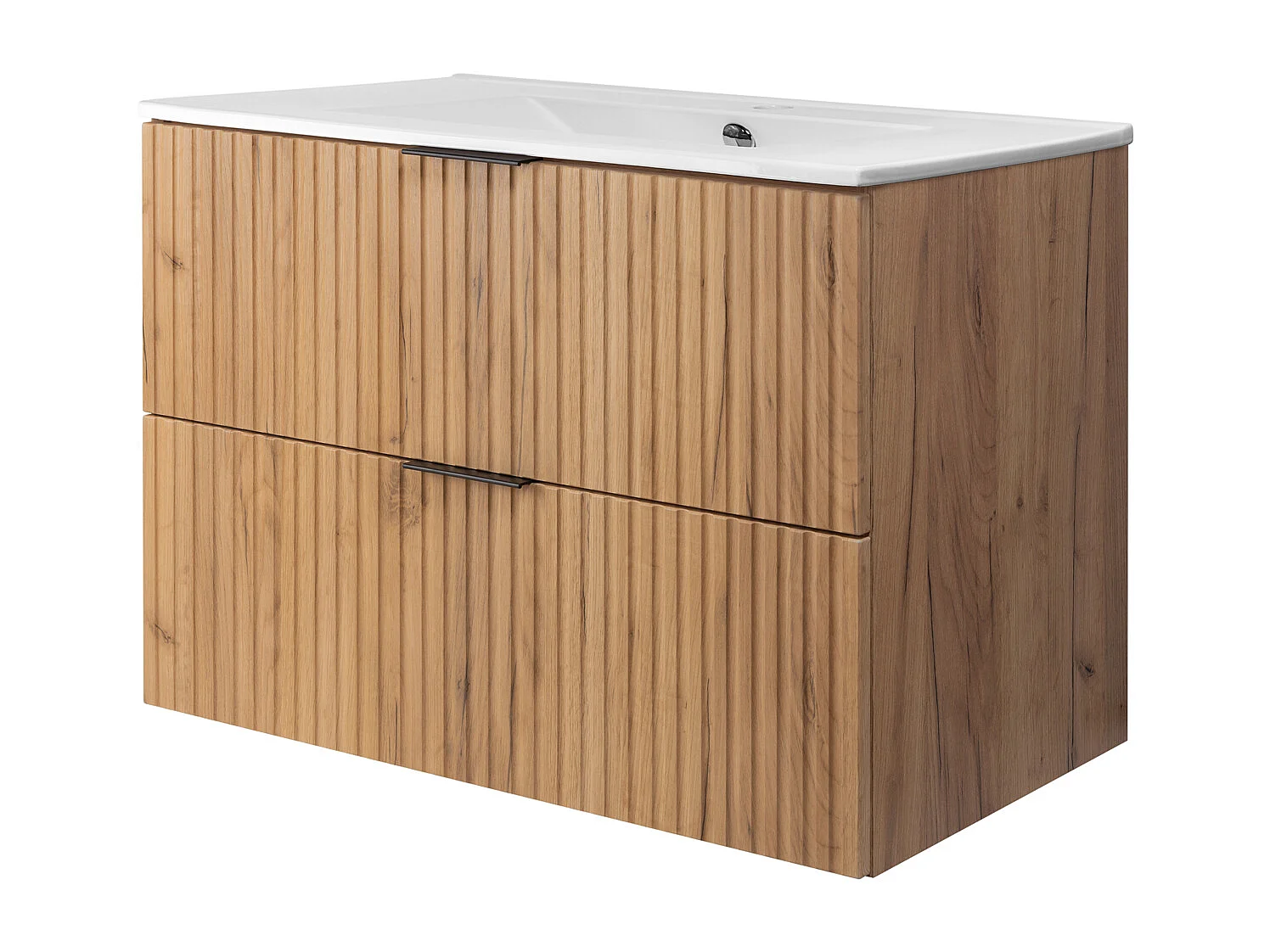 Meuble vasque, Chêne Craft, 80 x 57 x 46 cm, poignée noire, sans plateau