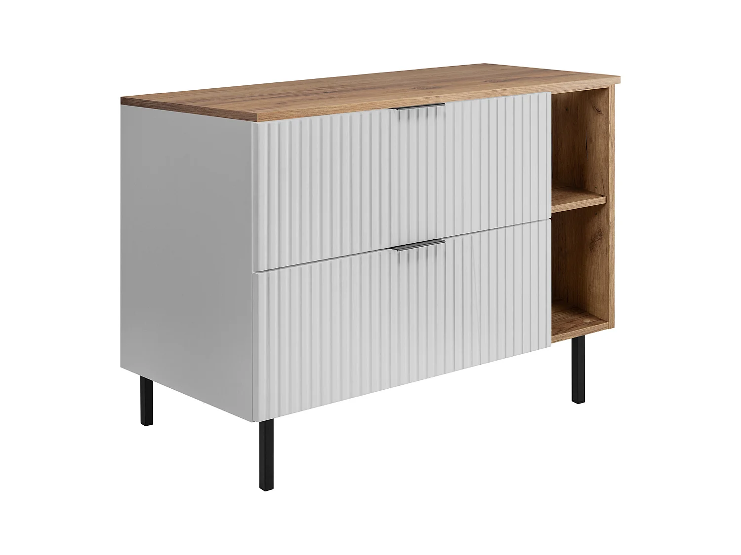 Meuble vasque, Blanc / Chêne Craft + poignée noire, 100 (80 + 20) x 77 x 46 cm, pieds noirs + Plan de travail