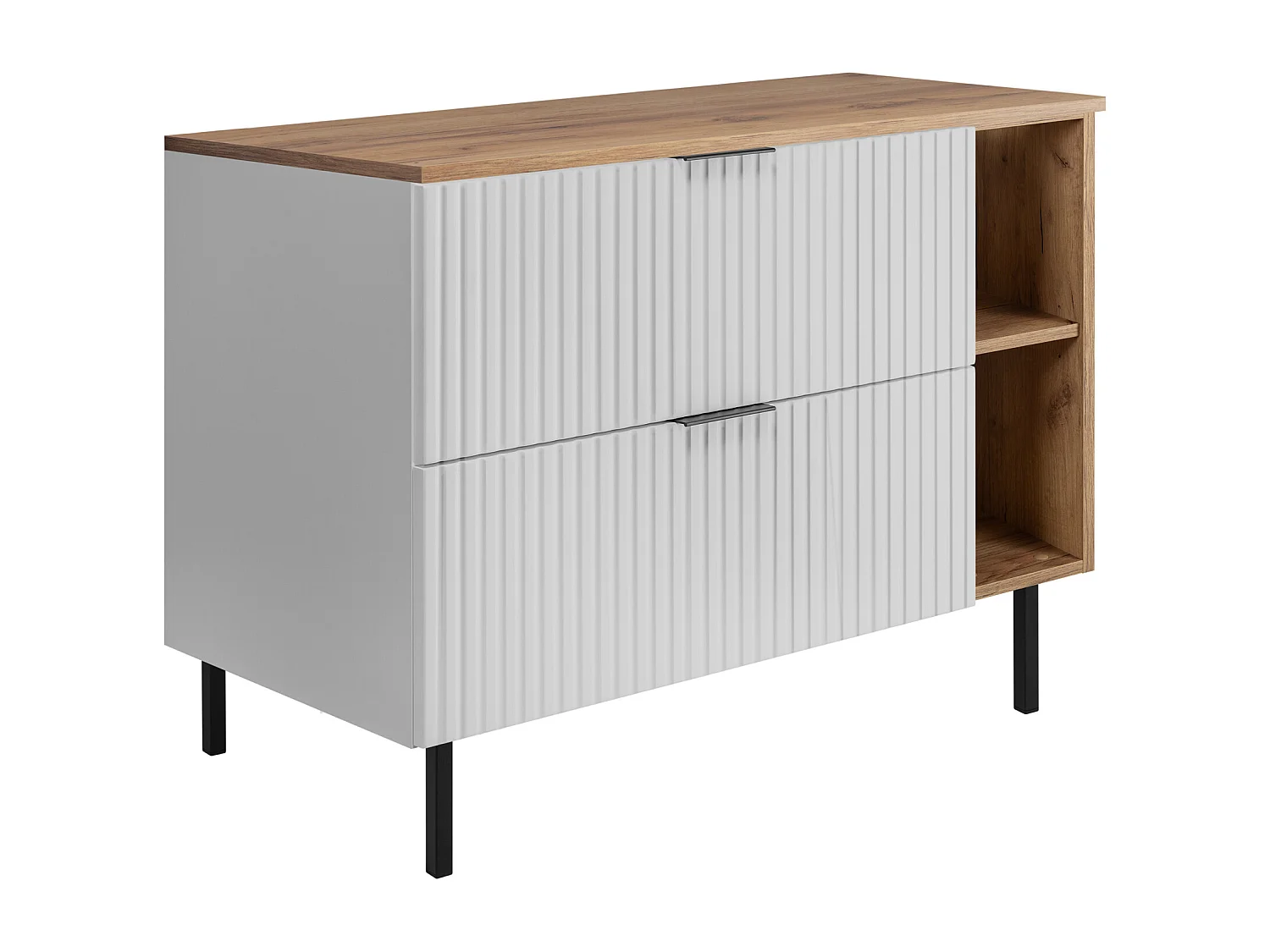 Meuble vasque, Blanc / Chêne Craft + poignée noire, 100 (80 + 20) x 77 x 46 cm, pieds noirs + Plan de travail