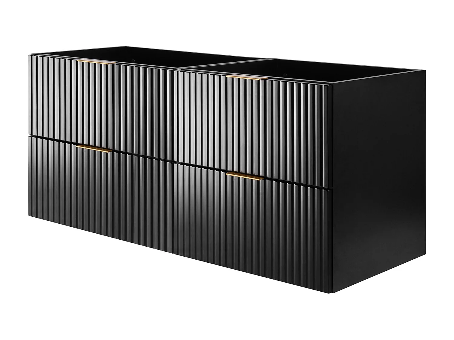 Meuble vasque, Noir Mat, 120 (2 x 60) x 57 x 46 cm, poignée dorée, sans plateau