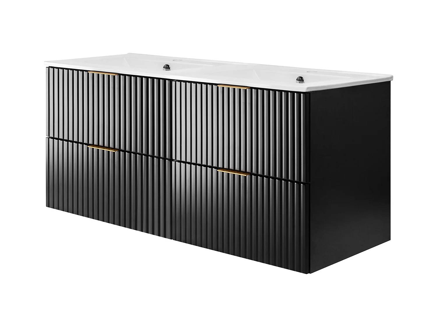 Meuble vasque, Noir Mat, 120 (2 x 60) x 57 x 46 cm, poignée dorée, sans plateau