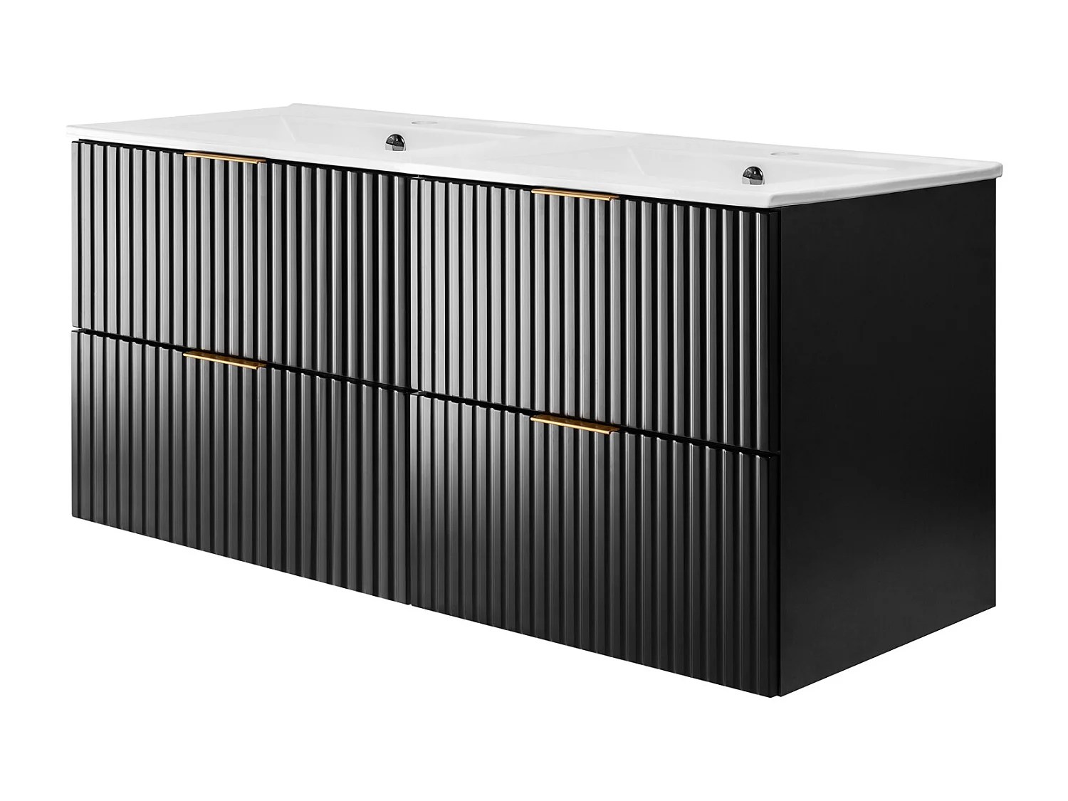 Meuble vasque, Noir Mat, 120 (2 x 60) x 57 x 46 cm, poignée dorée, sans plateau