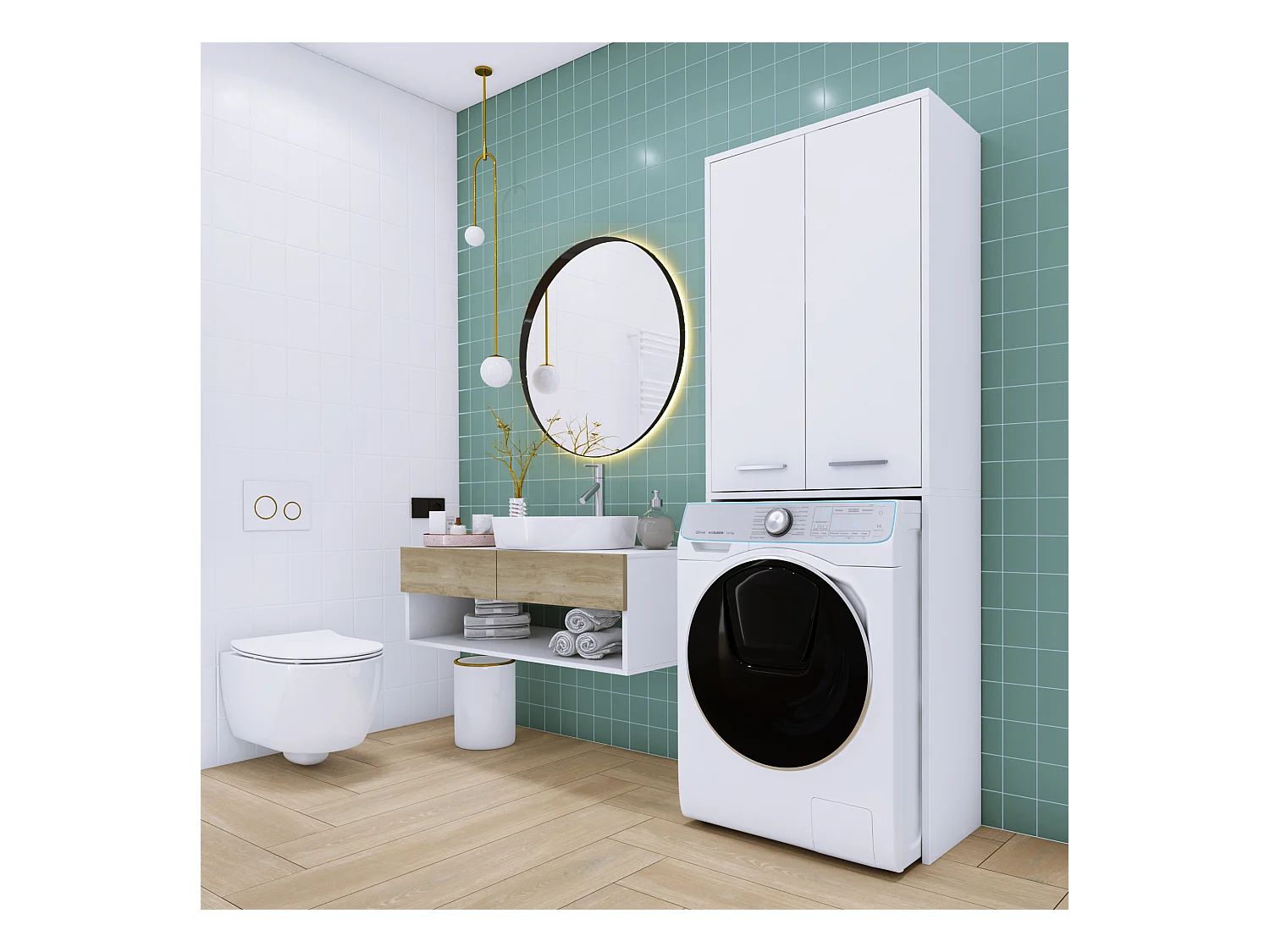 Wasmachinekast, mat wit, 31 x 64 x 180 cm