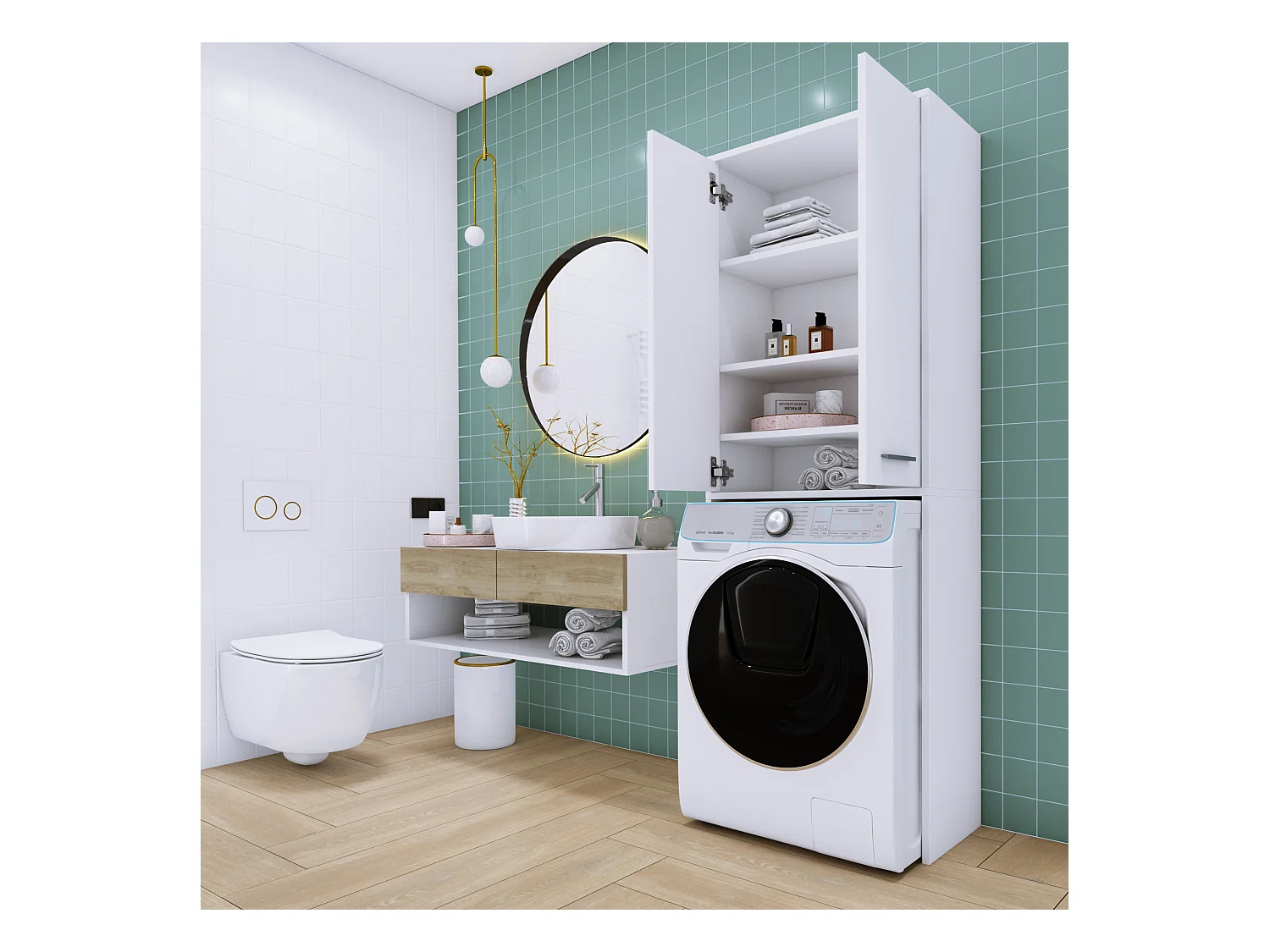 Wasmachinekast, mat wit, 31 x 64 x 180 cm